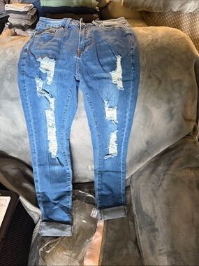*NWT* Kunmi Distressed High-Rise Skinny Jeans - Blue - Sz. 6
